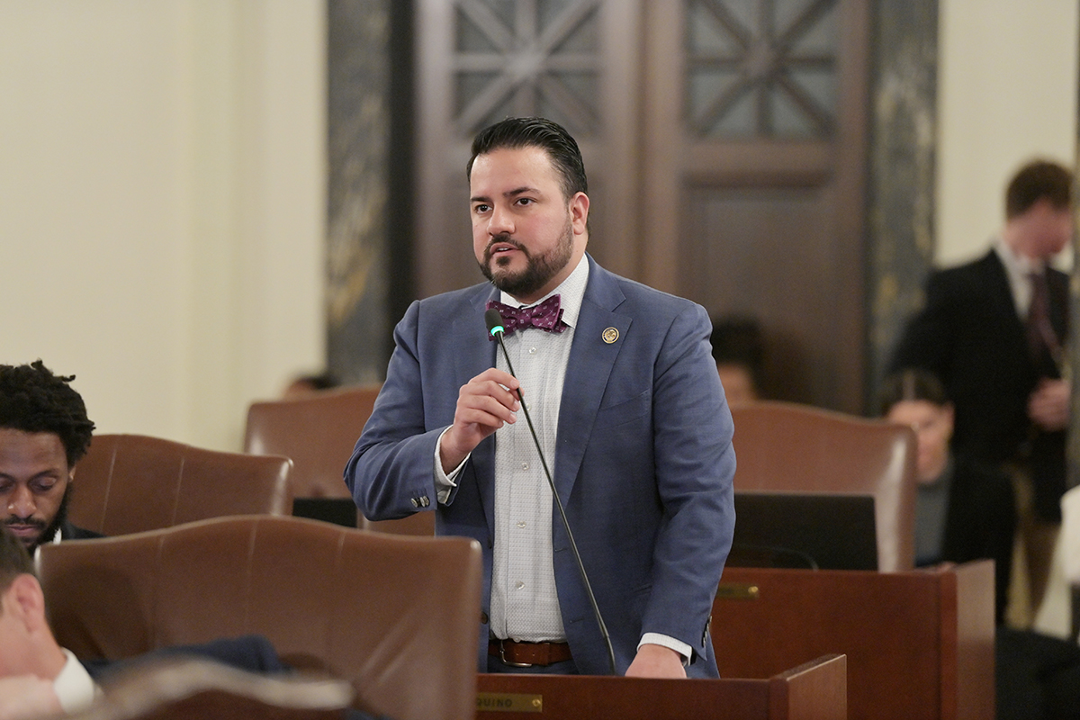 Senator Aquino presenting legislation on the Senate floor. 
