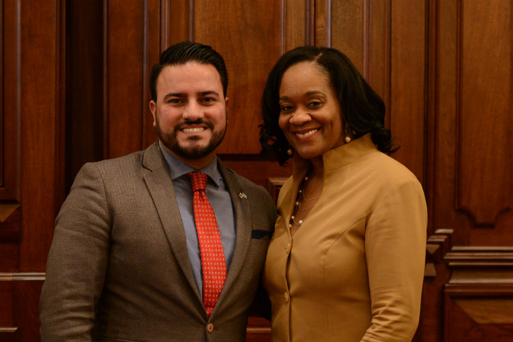 Sen. Omar Aquino and Sen. Majority Leader Kimberly A. Lightford